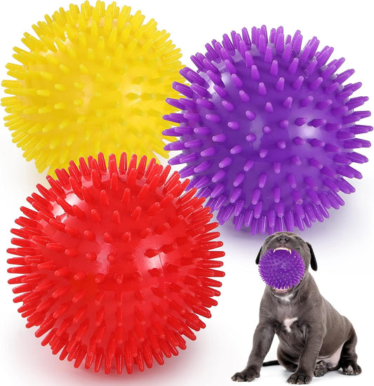 VITEVER 3 Colors 4.5” Heavy Duty Squeaky Dog Toy Balls for Medium Large Dogs, Dog Chew Toys for Teething, Spiky Dog Balls for Aggressive Chewers, Durable Dog Toys for Teeth Cleaning and Training