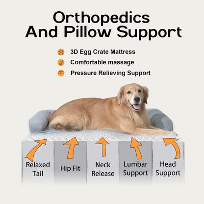 Large Dog Bed Orthopedic Washable: Beds Bolster - XL Xlarge Big Dogs - Memory Foam - Couch Sofa - Waterproof with Removable Cover