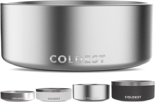 Coldest Dog Bowl, anti Rust Metal & Non Slip Dog Bowls Large, Spill Proof Heavy Duty 3 Layers Insulated Dog Bowl, Food & Water Bowl for Dogs, Cats, Dishwasher Safe (64 Oz, Polished Stainless Steel)