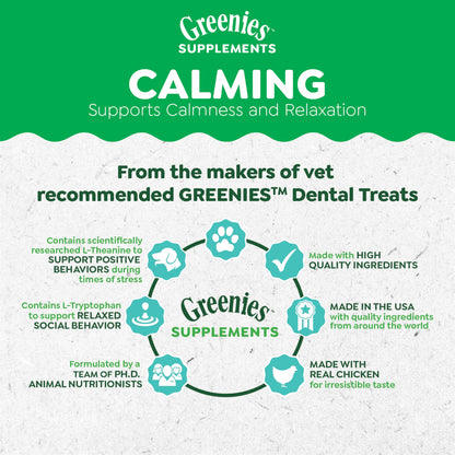 Greenies Calming Dietary Supplement Soft Dog Chews for Anxious Dogs, Chicken Flavor, 40 Count Bag