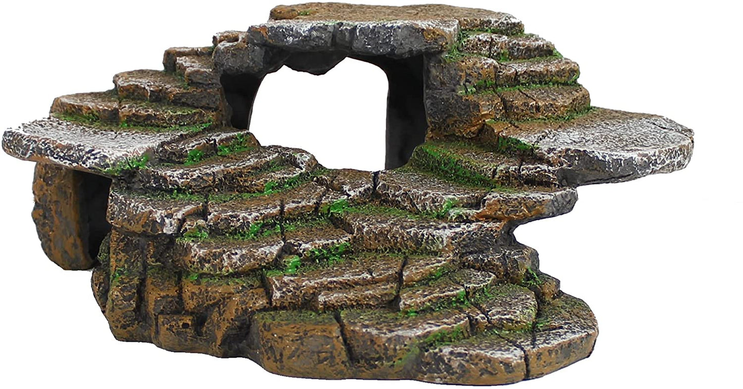 PENN-PLAX Reptology Shale Scape Step Ledge & Cave Hideout – Basking Area - Decorative Resin for Aquariums & Terrariums – Great for Reptiles, Amphibians, and Fish – Medium