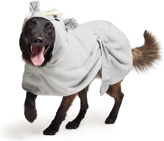 Barkbox Dog Bathrobe Towel - Lightweight, Super Cute Fast Drying Bathrobe for Dogs - Rhino (Large)