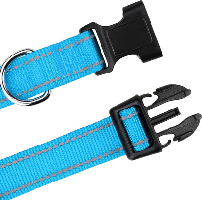 Tagme Reflective Nylon Dog Collars, Adjustable Classic Dog Collar with Quick Release Buckle for Puppy, Turquoise, 3/8" Width