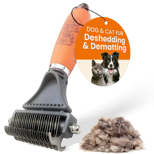 GoPets 2-Sided Deshedding & Dematting Comb for Cats, Dog Grooming Brush, Undercoat Brush for Mats, Tangles, & Shedding, Stainless Steel Blades, Ergonomic Handle, Ideal for All Breeds & Coat Types