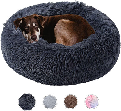 Dog Bed Calming Dog Beds for Small Medium Large Dogs - round Donut Washable Dog Bed, Anti-Slip Faux Fur Fluffy Donut Cuddler Anxiety Cat Bed(35")