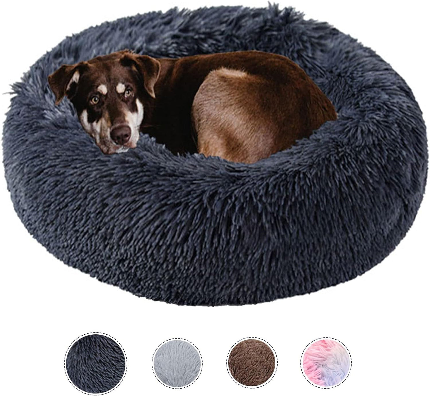 Dog Bed Calming Dog Beds for Small Medium Large Dogs - round Donut Washable Dog Bed, Anti-Slip Faux Fur Fluffy Donut Cuddler Anxiety Cat Bed(27")