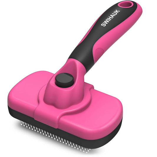 Self Cleaning Slicker Brush for Dogs & Cats, Skin Friendly Grooming Cat Brush, Dog Brush for Shedding, Deshedding Brush, Hair Brush Puppy Brush for Haired Dogs, Pet Supplies Accessories, Pink