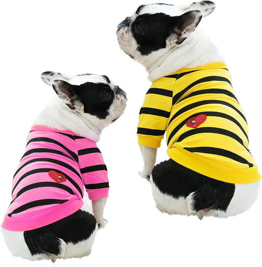 French Bulldog Striped T Clothes T-Shirt for Medium Dogs Tee Shirts for Boston Terrier Pitbull Bichon Spring Summer XS Puppy Apparel, XS, Pack of 2