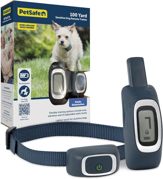 Petsafe 100 Yard Remote Training Collar – Smaller Version for Small or Medium Dogs – Choose from Tone, Vibration, or 15 Levels of Static Stimulation – Short Range Option for Training off Leash Dogs