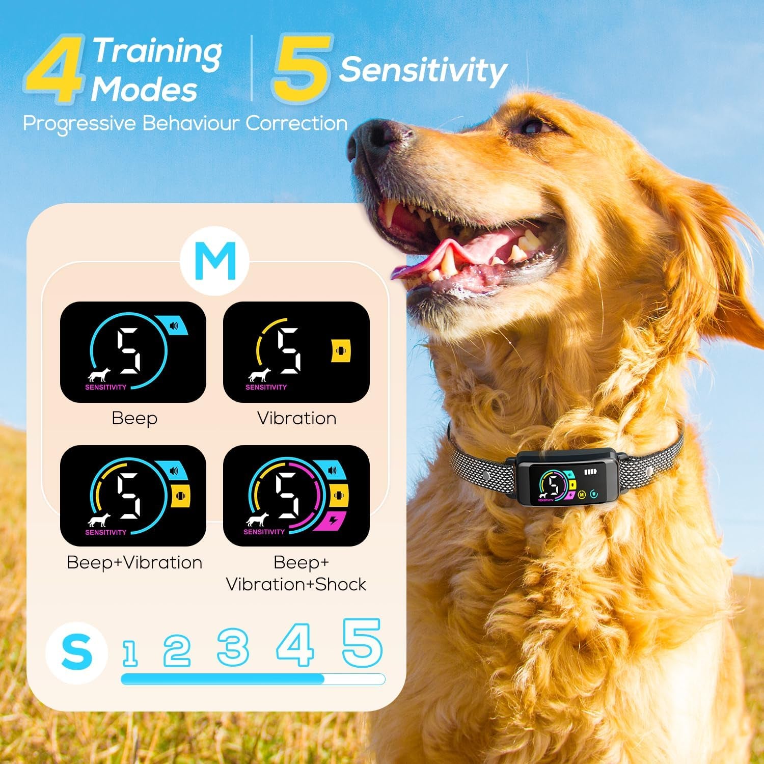 Bark Collar 2 Pack, Dog Bark Collar for Large Medium Small Dogs, Rechargeable Anti Barking Training Collar with Beep Vibration Harmless Shock, Smart Collar with 5 Adjustable Sensitivity