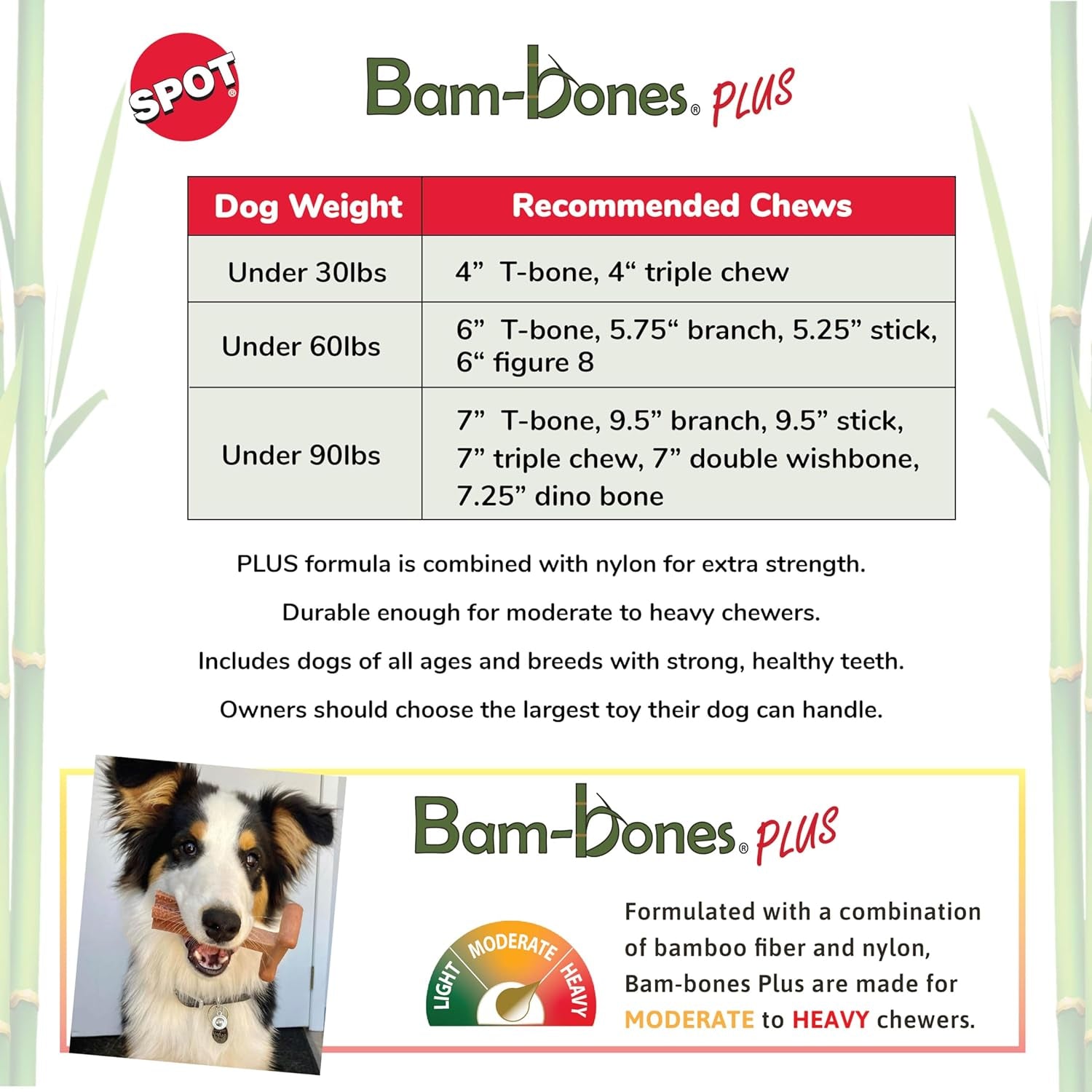 SPOT Bam-Bones plus T Bone - Bamboo Fiber & Nylon, Durable Long Lasting Dog Chew for Aggressive Chewers – Great Toy for Adult Dogs & Teething Puppies under 30Lbs, Non-Splintering, 4In, Beef Flavor