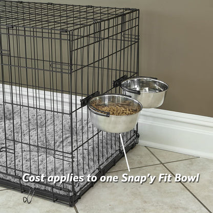 Midwest Homes for Pets Snap'Y Fit Food Bowl | Pet Bowl, 20 Oz. (2.5 Cups) | Dog Bowl Easily Affixes to a Metal Dog Crate, Cat Cage or Bird Cage | Pet Bowl Measures 6L X 6W X 2H Inches,Silver