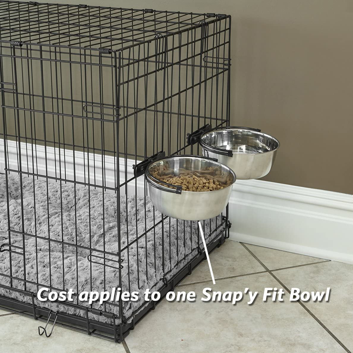 Midwest Homes for Pets Snap'Y Fit Stainless Steel Food Bowl / Pet Bowl, 2 Qt. for Dogs & Cats (42), Silver