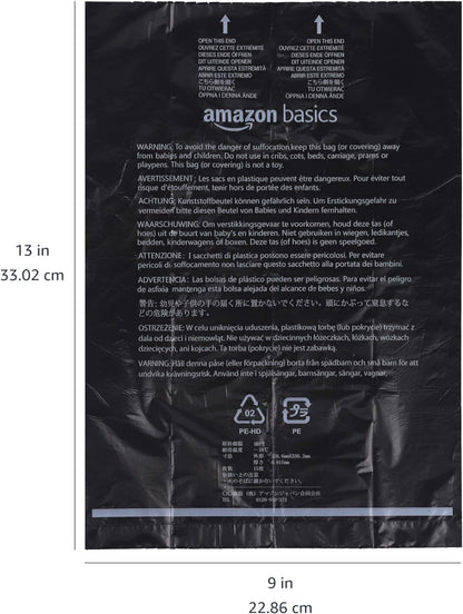 Amazon Basics Standard Dog Poop Bags with Dispenser and Leash Clip, Unscented, 900 Count, 60 Pack of 15, Black, 13 Inch X 9 Inch