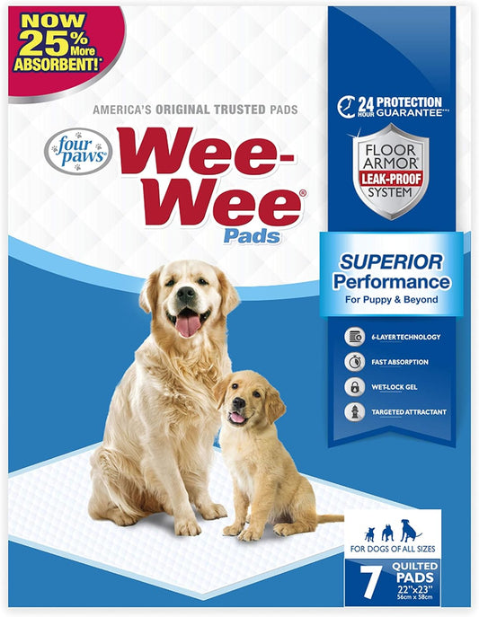 Four Paws Wee-Wee Superior Performance Pee Pads for Dogs - Dog & Puppy Pads for Potty Training - Dog Housebreaking & Puppy Supplies - 22" X 23" (7 Count)