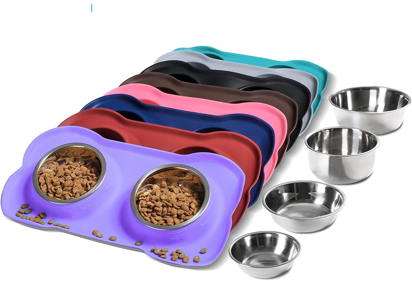 Hubulk Pet Dog Bowls 2 Stainless Steel Dog Bowl with No Spill Non-Skid Silicone Mat + Pet Food Scoop Water and Food Feeder Bowls for Feeding Small Medium Large Dogs Cats Puppies (Large, Purple)