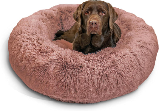 Best Friends by Sheri the Original Calming Donut Cat and Dog Bed in Shag Fur Dusty Rose, Large 36"