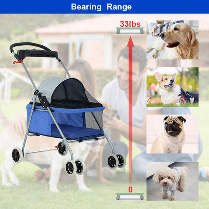 Bestpet Pet Stroller 4 Wheels Posh Folding Waterproof Portable Travel Cat Dog Stroller with Cup Holder (Red)