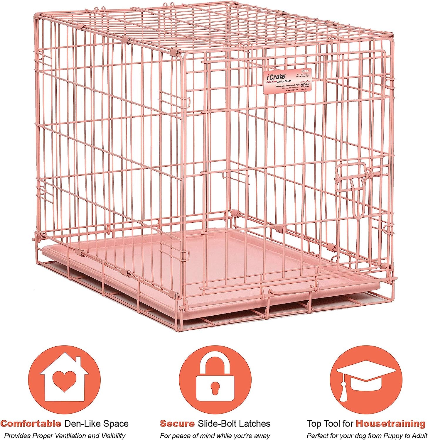 Midwest Homes for Pets Single Door Blue Folding Metal Dog Crate W/ Divider Panel, Floor Protecting 'Roller' Feet & Leak Proof Plastic Tray, 24L X 18W X 19H Inches, Small Dog Breed