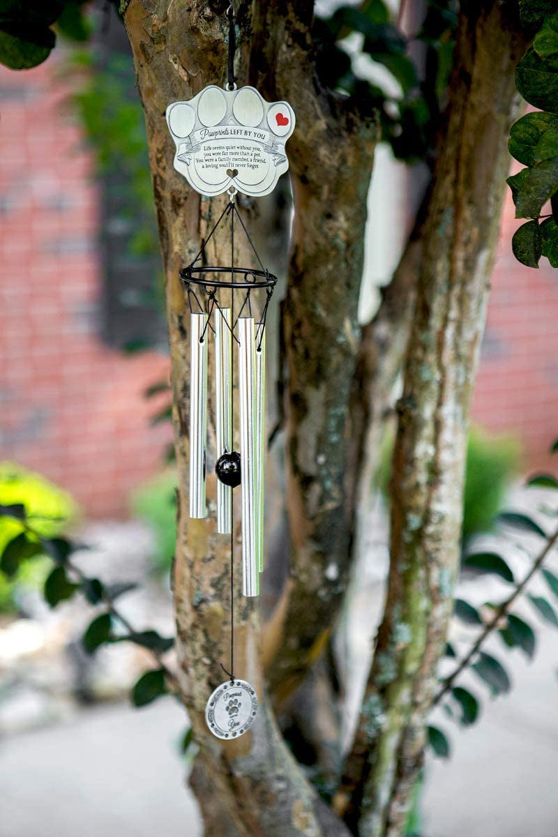 Pet Memorial Wind Chime - 18" Metal Casted Pawprint Wind Chime - a Beautiful Remembrance Gift for a Grieving Pet Owner - Includes Pawprints Left by You Poem Card