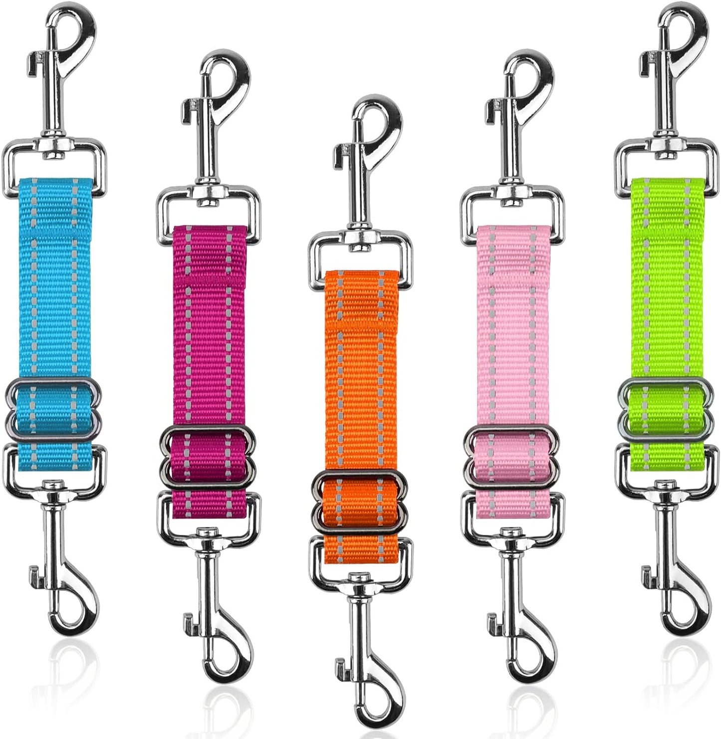 YUEPET Dog Safety Collar Clips 5 Pack Adjustable Prong Collar Backup Clips Reflective Double Ended Backup Clasp Leash Connector for Dog Harness to Collar Safety Clip(Blue+Rose Red+Orange+Pink+Green)