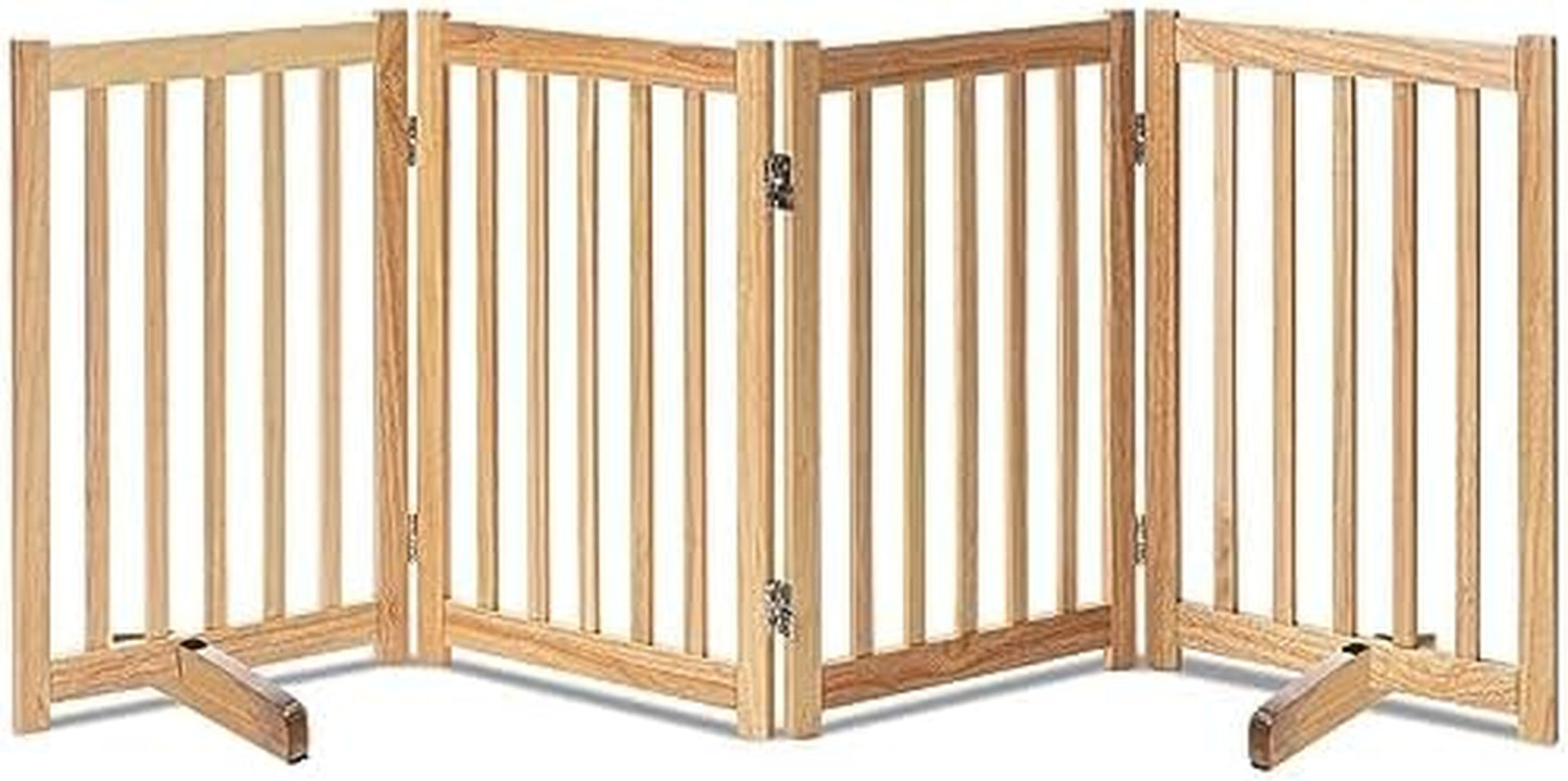 LZRS Solid Hardwood Freestanding Pet Gate,Wooden Dog Gates for Doorways,Nature Wood Dog Gates for the House,Dog Gate for Stairs,Freestanding Indoor Gate Safety Fence,Natural,30" Height-4 Panels