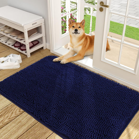 OLANLY Dog Door Mat for Muddy Paws, Absorbs Moisture and Dirt, Absorbent Non-Slip Washable Mat, Quick Dry Microfiber, Mud Mat for Dogs, Entry Indoor Door Mat for inside Floor(48X30 Inches, Navy Blue)