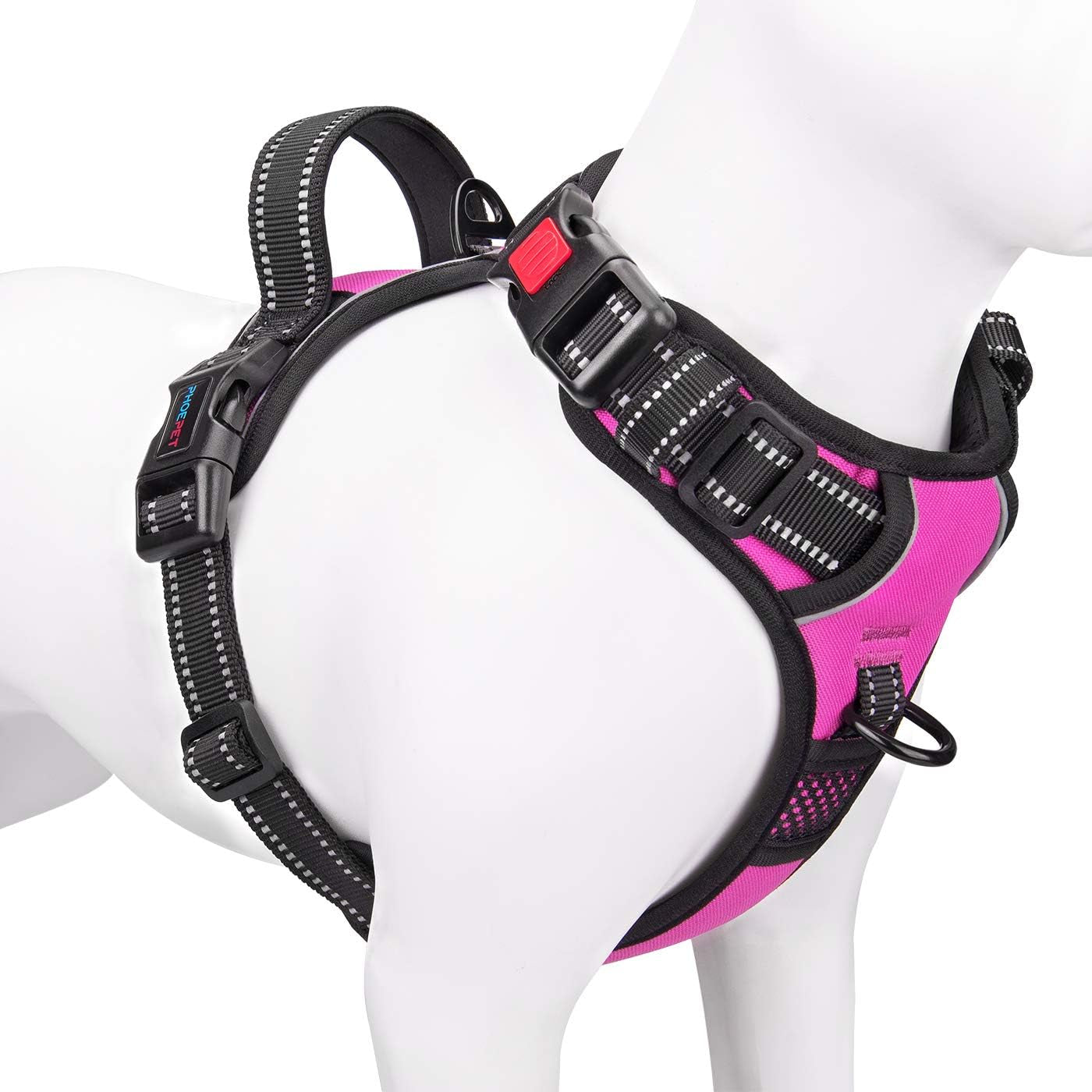 PHOEPET No Pull Dog Harnesses for Small Dogs Reflective Adjustable Front Clip Vest with Handle 2 Metal Rings 3 Buckles [Easy to Put on & Take Off](Xs, Pink)