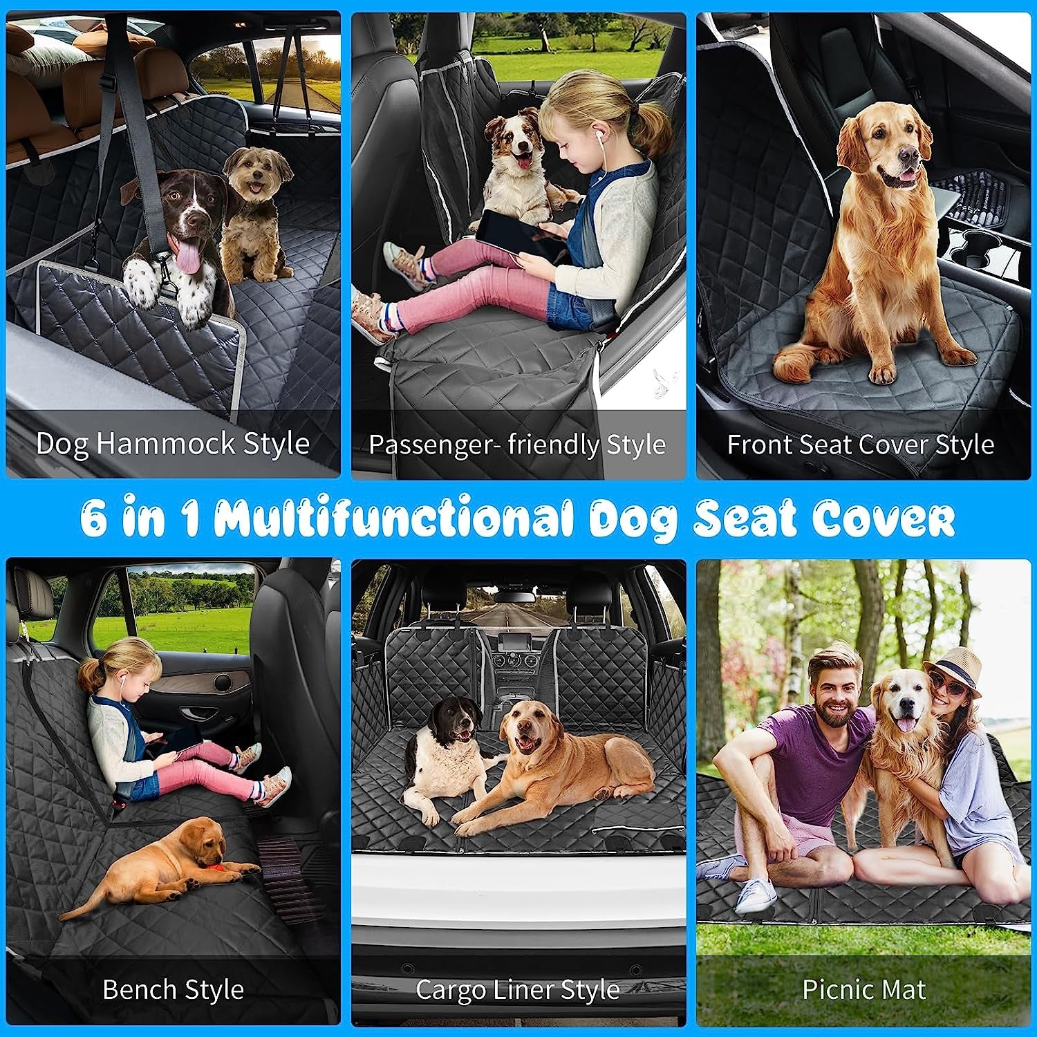 URPOWER Dog Car Seat Cover, Waterproof Dog Hammock, 6-In-1 Seat Protector for Cars, Suvs, Trucks, Universal Fit, Colored Paw Prints