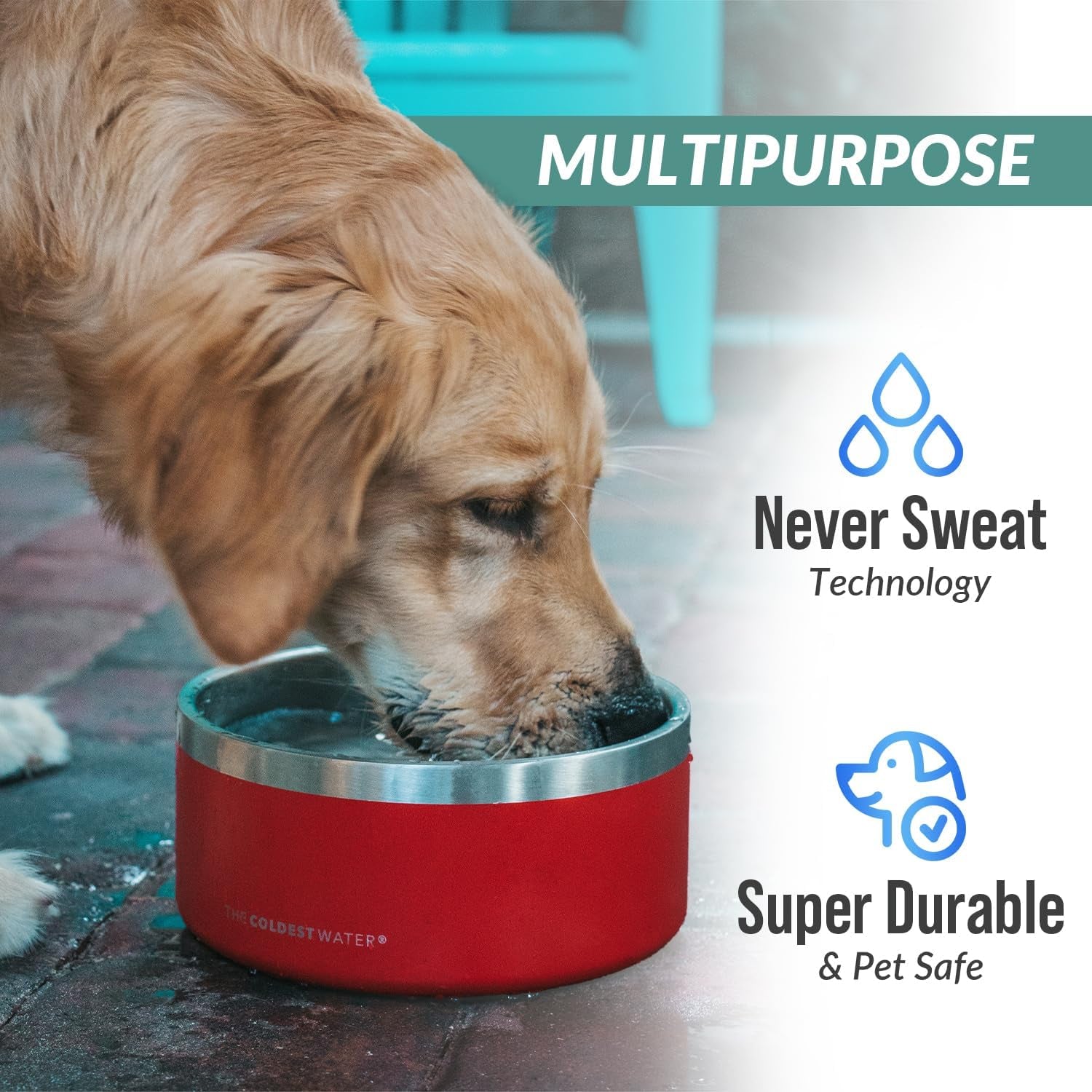 Coldest Dog Bowl - anti Rust Metal & Non Slip Dog Bowls Large, Spill Proof Heavy Duty 3 Layers Insulated Dog Bowl - Food and Water Bowl for Dogs, Cats & Pets, Dishwasher Safe (64 Oz, Celestial Blue)