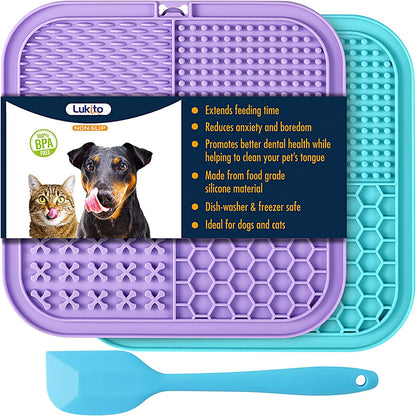 LUKITO Lick Mat for Dogs & Cats 2 Pack with Suction Cups, Dog Lick Mat for Anxiety Relief, Dog Toys to Keep Them Busy, Peanut Butter Licking Pad for Boredom Reducer, Perfect for Bathing Grooming