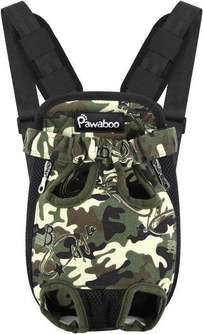 Pawaboo Pet Carrier Backpack, Adjustable Pet Front Cat Dog Carrier Backpack Travel Bag, Legs Out, Easy-Fit for Traveling Hiking Camping for Small Medium Dogs Cats Puppies, Medium,Deep Camouflage Black