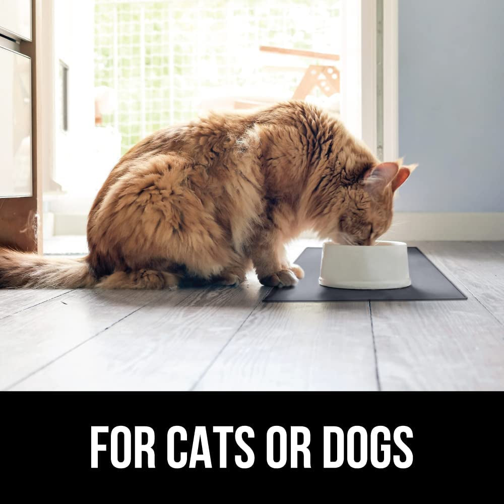 Gorilla Grip 100% Waterproof Raised Edge BPA Free Silicone Pet Feeding Mat, Dog Cat Food Mats Contain Spills Protects Floors, Placemats for Cats and Dogs Water Bowl, Pets Accessories 28X18 Cream