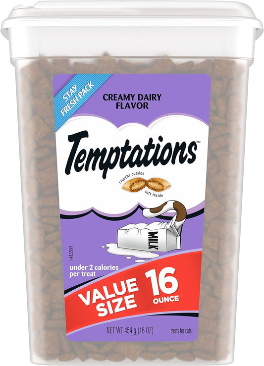 TEMPTATIONS Classic Crunchy and Soft Cat Treats Creamy Dairy Flavor, 16 Oz. Tub