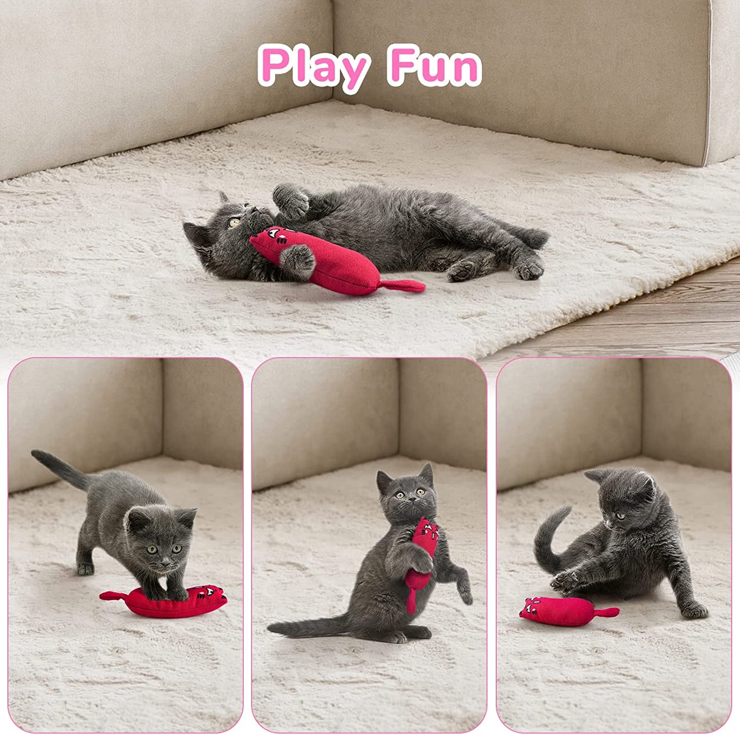 5Pcs Bite Resistant Catnip Toy for Cats,Catnip Filled Cartoon Mice Cat Teething Chew Toy