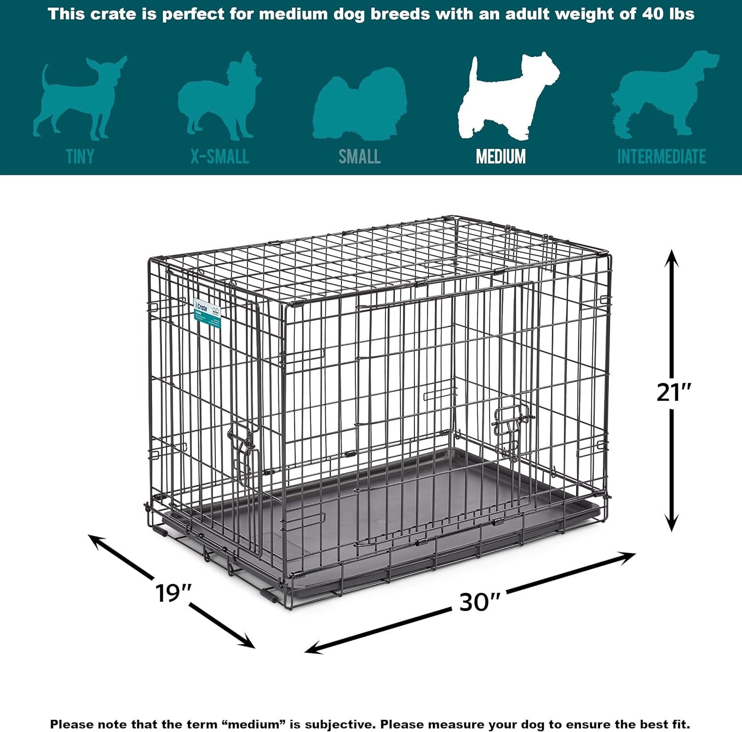 Midwest Homes for Pets Newly Enhanced Double Door Icrate Dog Crate, Includes Leak-Proof Pan, Floor Protecting Feet, Divider Panel & New Patented Features