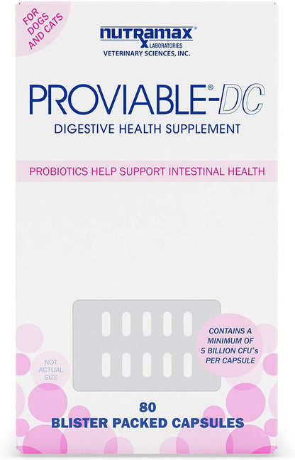 Proviable Digestive Health Supplement Multi-Strain Probiotics and Prebiotics for Cats and Dogs - with 7 Strains of Bacteria, 30 Capsules