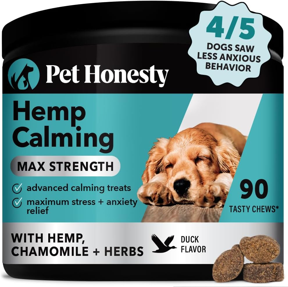 Pet Honesty Hemp Calming Chews for Dogs - Dog Anxiety Relief, Dog Calming Treats with Hemp + Valerian Root, Melatonin for Dogs - Helps Aid with Thunder, Fireworks, Chewing & Barking (Chicken 180 Ct)