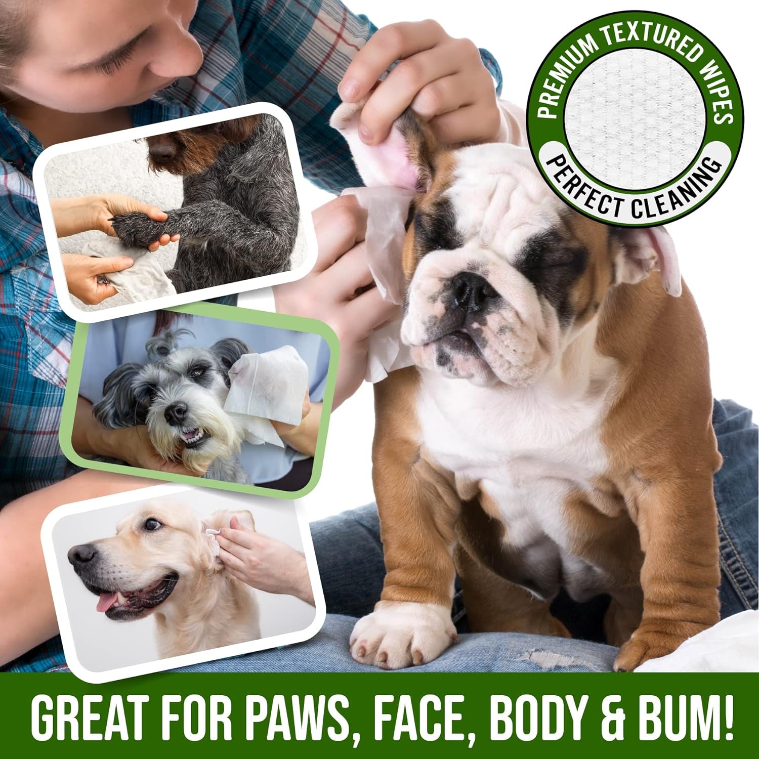 400 Dog Wipes for Paws and Butt Ears Eyes | Organic Pet Wipes for Dogs | Unscented Dog Wipes Cleaning Deodorizing | Extra Thick Paw Wipes for Dogs Cats Pets | Bonus Glove Wipes Included