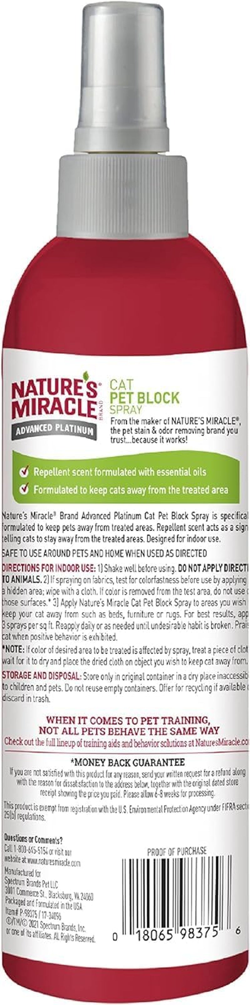 Nature'S Miracle Advanced Platinum Cat Pet Block Repellent Spray, 16 Ounces, Indoor Training Aid for Cats