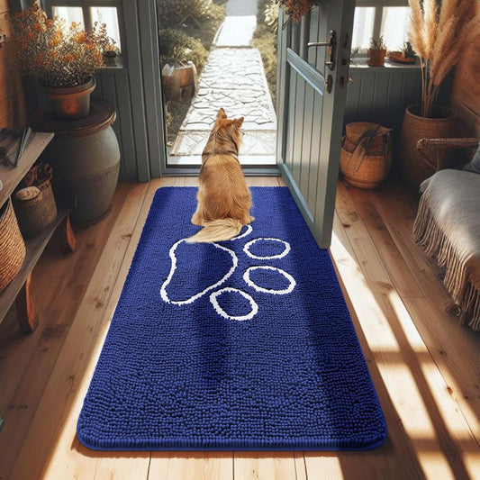 Smiry Dog Door Mat for Muddy Paws, Absorbent Dirt Trapper Non-Slip Washable Mat, Quick Dry Chenille, Mud Mat for Dogs, Entry Indoor Door Mat for inside Floor (48X30 Inches, Navy Blue)