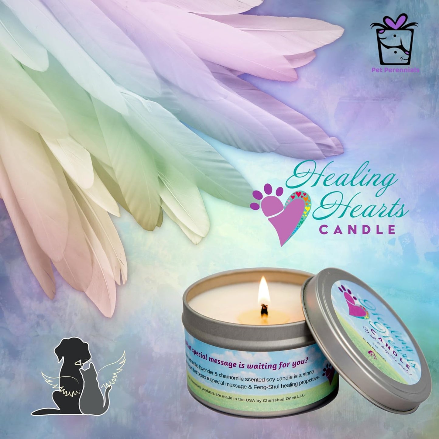 Pet Perennials Healing Hearts Dog Memorial Remembrance Soy Candle with Keepsake Stone (Embed) & Dog Pet Loss Sympathy Card