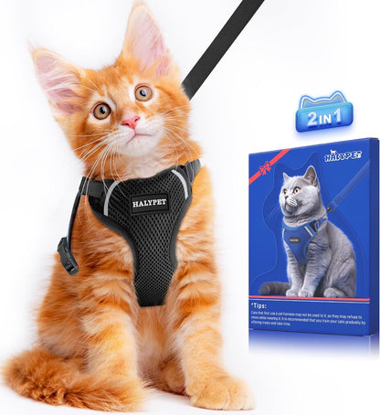 Cat Harness and Leash Set [ MAX Safety Third Generation ] Escape Proof Soft Adjustable Cat Leash Breathable Comfortable Vest Easy to Wear Kitten Harness for Outdoor Walking