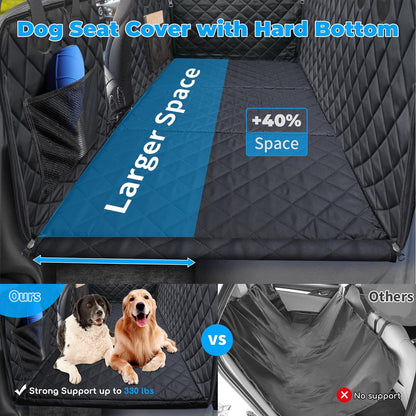 URPOWER Back Seat Extender for Dogs, Hard Bottom Dog Car Seat Cover with Soft Removable Blanket Non-Slip Dog Car Bed Waterproof Dog Hammock for Car Pet Backseat Protector with Mesh Window for Car, SUV