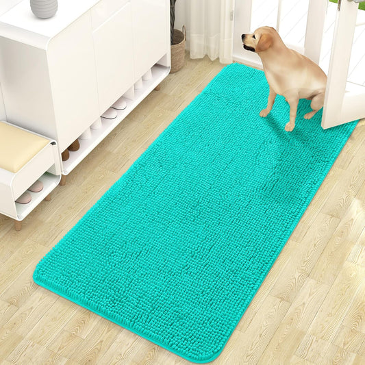 OLANLY Dog Door Mat for Muddy Paws, Absorbs Moisture and Dirt, Absorbent Non-Slip Washable Mat, Quick Dry Microfiber, Mud Mat for Dogs, Entry Indoor Door Mat for inside Floor(47X24 Inches, Teal)