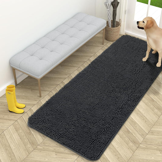 OLANLY Dog Door Mat for Muddy Paws, Absorbs Moisture and Dirt, Absorbent Non-Slip Washable Mat, Quick Dry Microfiber, Mud Mat for Dogs, Entry Indoor Door Mat for inside Floor(59X24 Inches, Dark Grey)