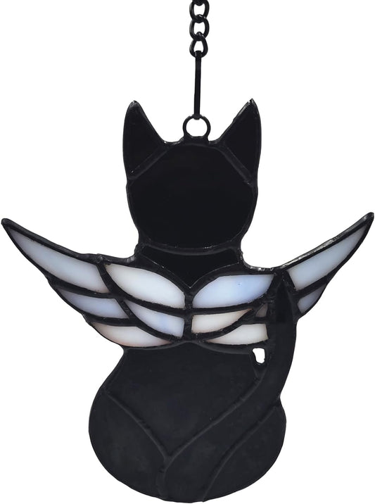 Cat Memorial Gift for Cat Lovers,Angel Cat with Colorful Wings,Handcrafted Stained Glass Cat Suncatchers Decor,Cat Lovers Gifts Ornaments,Pet Memorial Sympathy Gifts Decoration (Black Cat)