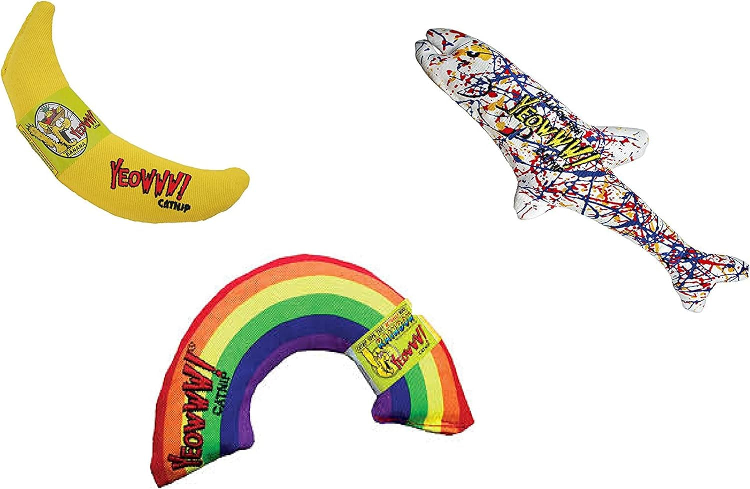 Yeowww! 100% Organic Catnip Variety Pack of Rainbow, Banana & Pollock Fish