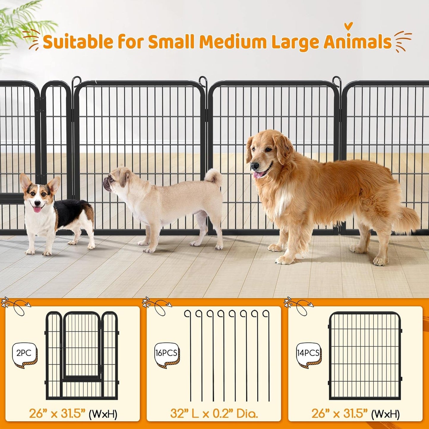 Yaheetech Dog Playpen Outdoor, 32 Panel Dog Fence 24" Indoor Pet Pen for Large/Medium/Small Dogs Heavy Duty Pet Exercise Pen for Puppy/Rabbit/Small Animals Portable for RV Camping Garden Yard