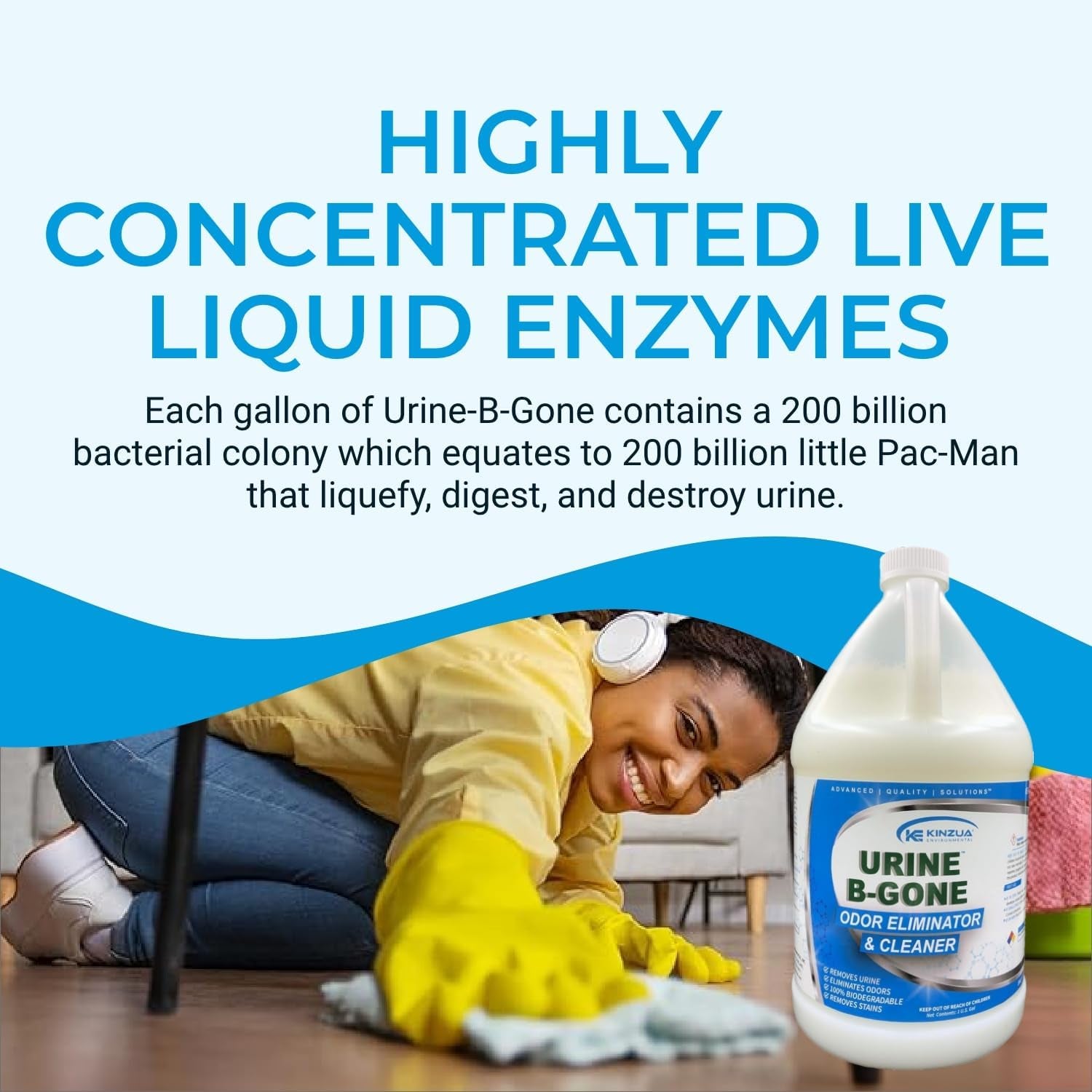 Urine B-Gone, Professional Enzyme Odor Eliminator & Pet Stain Remover, Human, Cat & Dog Urine Cleaner, Effective on Laundry, Carpets & More, Original Scent, 1 Gallon